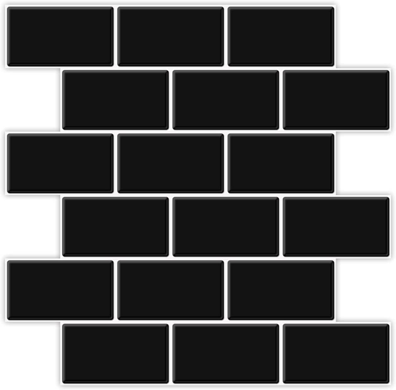 THE WHITE SHOP Subway Tiles Peel and Stick Backsplash, Stick on Tiles Kitchen Backsplash (10 Tiles, Thicker Version)/Black