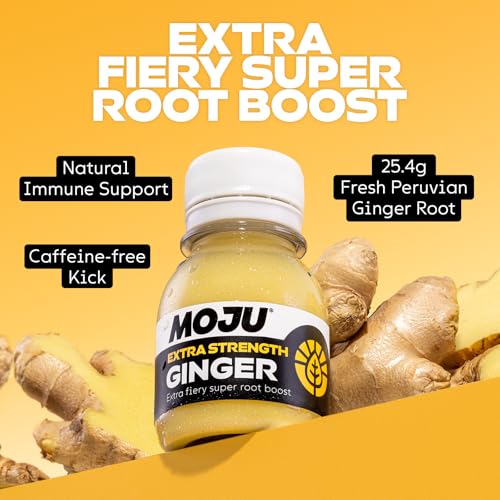 MOJU Extra Strength Ginger Shot Bottles (12 x 60ml) Immune Support, Natural Ingredients, No Added Sugars or Sweeteners, Vegan, Ginger Shots, Your Natural Daily Wake Up or Your Afternoon Pick Me Up