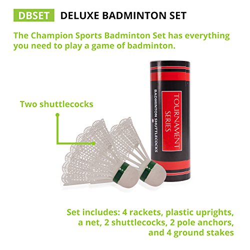 Champion Sports Outdoor Badminton Set: Deluxe Lawn & Party Game Kit Includes 4 Rackets 2 Shuttlecocks Net Poles & Posts Plus Free Carrying Case - Great For Bbq Camping Or The Beach #TOP5