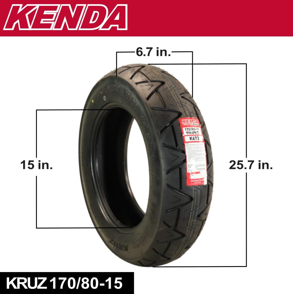 Kenda Kruz K673F 170/80-15 77H Rear Motorcycle Tire - Bias Ply, Tubeless, DOT Approved, High-Mileage Cruiser Tire with Excellent Wet Grip and Stability, (170-80-15 77H) Includes Kenda Keychain