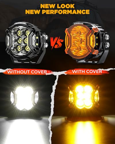 Image of Auxbeam V-Ultra Series 3-Inch Deep Amber Offroad Light Covers 2-Pack | 2300K dark amber, Round pod lights lens cap, Smoked tint tone, Reduce glare for fog & dust low visibility