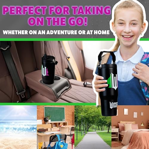 Image of Get Trend Wicked Tumbler with Straw 30oz Girls Teens Insulated Cup with Lid Handle Travel Mug Cups with Lids for School Sports Gifts for Girls (Black Wicked)