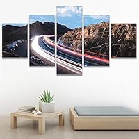 SIGNWIN 5 Panel Canvas Wall Art Road Lights for Home Decorations Ready to Hang - 60