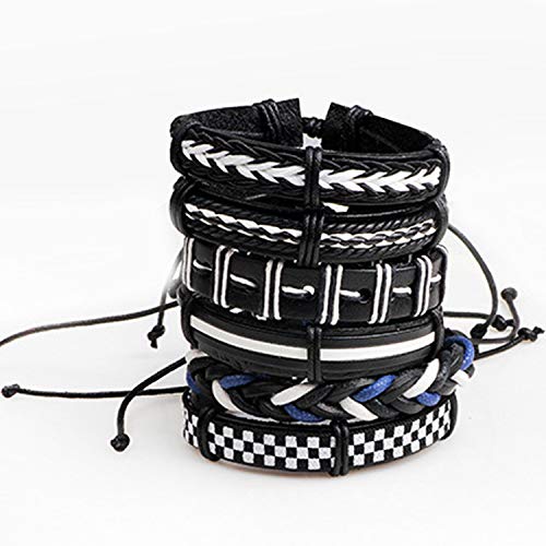Image of Young & Forever Multi-Pack Men's Leather Bracelet Set - Braided Rope, Vintage Bead, Gothic Punk Skull, & Boho Wrapped Multi-Layer Cuff Wristbands, Adjustable Jewelry Pack