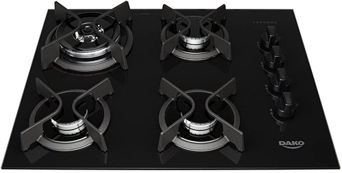 Cooktop 4 Bocas a Gás Dako Supreme com Queimador Tripla Chama e Mesa de Vidro Temperado Preto Bivolt
