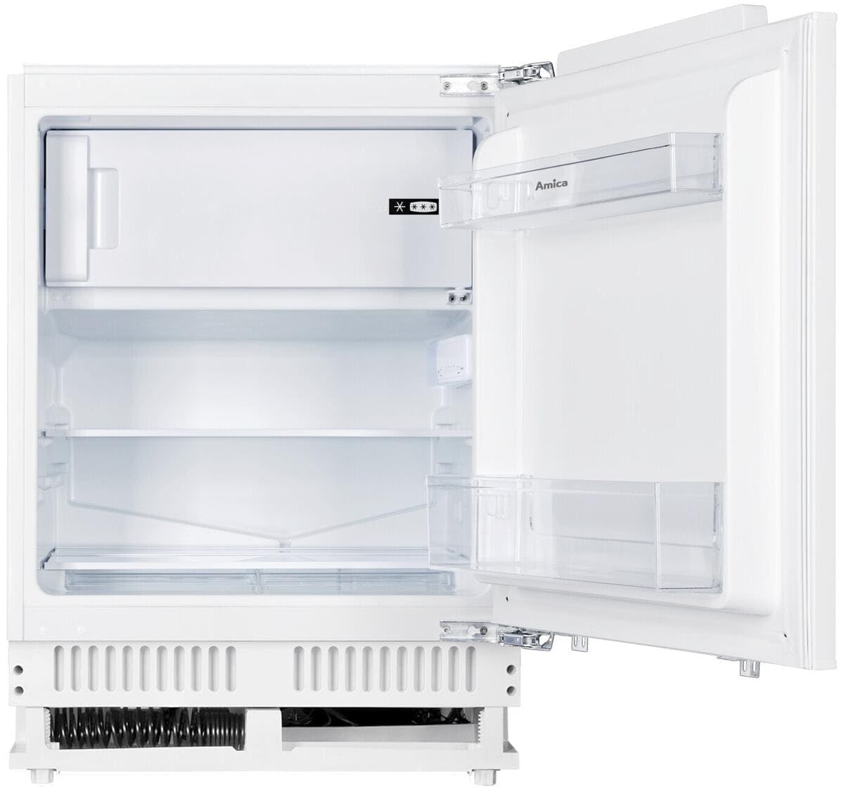 Amica Unterbau‑Kühlschrank mit Gefrierfach Festtür‑Technik 820 mm Nische elektronische Steuerung Inverter‑Motor Supergefrierfunktion 82,5 x 59,6 x 55,5 cm – Einbaukuehlschrank