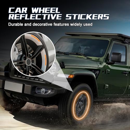 Image of 20PCS Reflective Car Wheel Decorative Stripe Stickers, Reflective Car Decal, Anti-Scratch Reflective Rim Stickers, Night Safety Warning Car Stickers Universal for Vehicles Motorcycles (Orange)