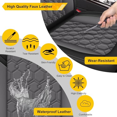Image of Front Seat Covers for Subaru Forester 2007-2026 2027 Faux Leather | Waterproof Breathable Scratch Resistant 360 Wrap Airbag Compatible Easy Clean (2 Seats,Black & Grey)