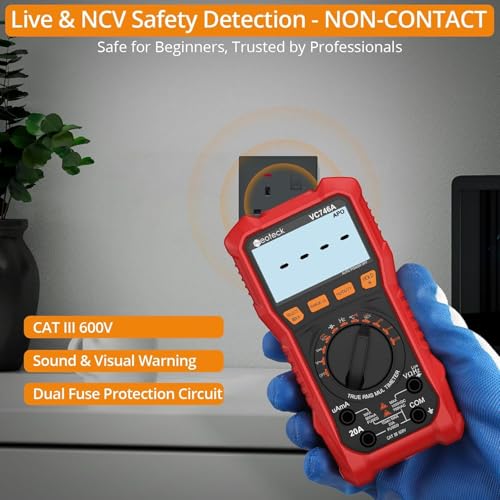 Image of Neoteck 6000 Counts Digital Multimeter for DC AC Voltage /Current TRMS Voltmeter with Test Probe Auto Range Multimeter with NCV Live for Temperature Capacitance Resistance Diode Continuity Red