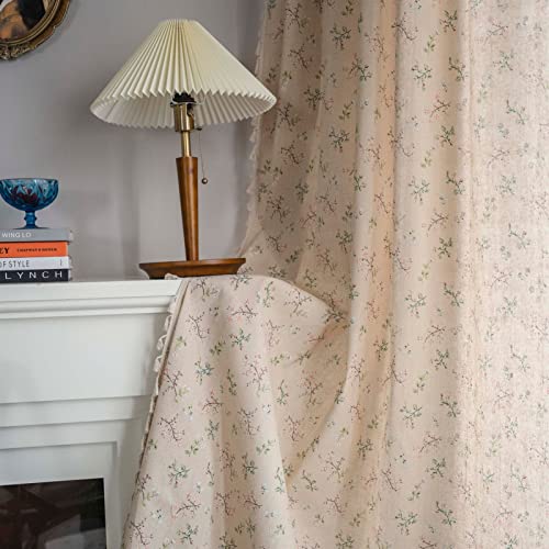 Rideaux semi-occultants coton brodés 150x259 cm style rustique beige
