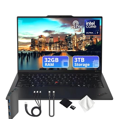 Lenovo ThinkPad X1 Carbon Gen 13 - Laptop con pantalla táctil WUXGA de 14 pulgadas, Intel Core Ultra 7 255U, 32 GB LPDDR5X, almacenamiento de 3 TB (SSD de 2 TB y juego de estación de acoplamiento de 1
