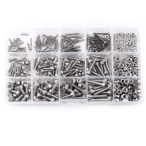 Kit de 480 vis à tête hexagonale M2 M3 M4 et écrous assortis en acier inoxydable 304 fournis avec une boîte Cover