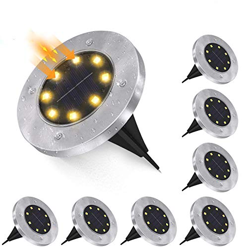 Solar Bodenleuchten, Solarleuchten für außen 8LEDs Solarlampen Gartenleuchten Wasserdicht Solarlicht Warmweiß Garten Licht für Rasen Garten Patio Hof