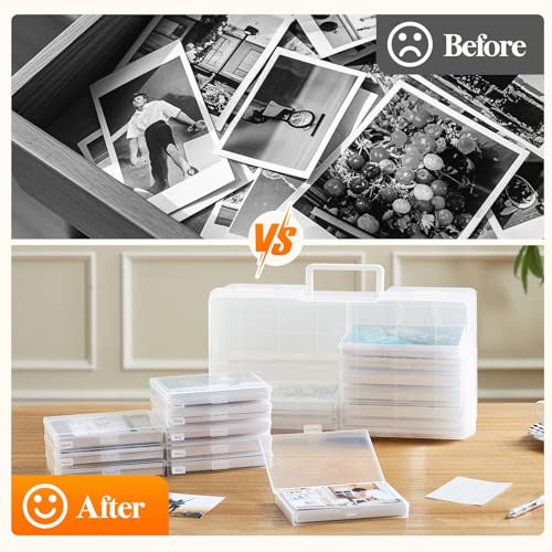 Lifewit Foto Aufbewahrungsbox, 10x15cm, Foto Box, 14 innere Fotofächer, transparente Foto Aufbewahrung, Puzzle Aufbewahrungsbox aus Kunststoff für Saatgut, Karten, Bastelzeug, Aufkleber