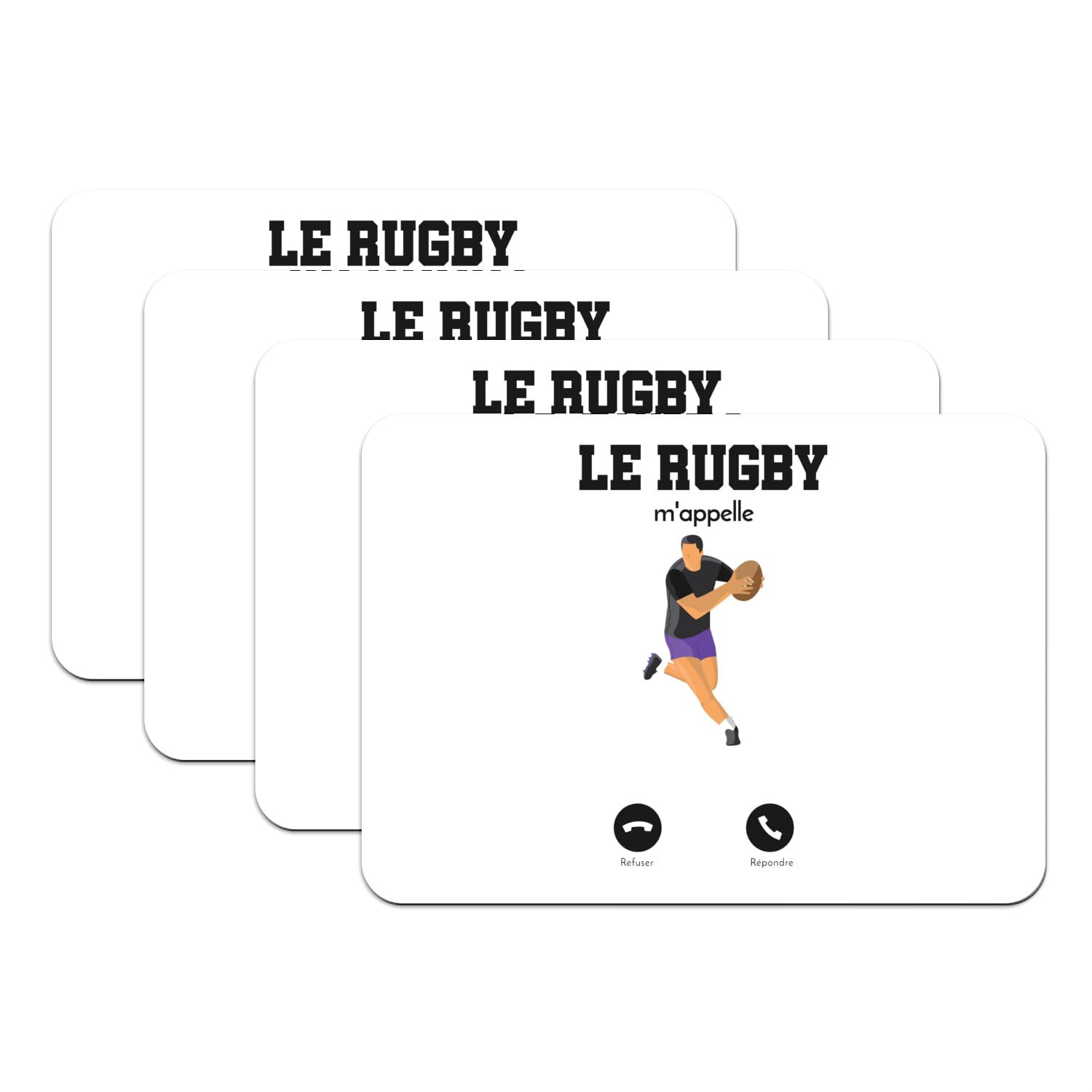 Set de table rugby grand format lavable avec dessous caoutchouc blanc stable
