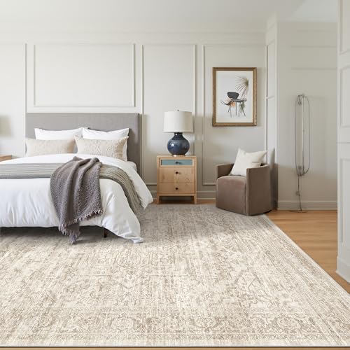 Rugland 8x10 Area Rugs - Stain Resistant Washable Rug, Anti Slip Rugs for Living Room, Vintage Tribal Area Rugs(Distressed Beige, 8'x10')