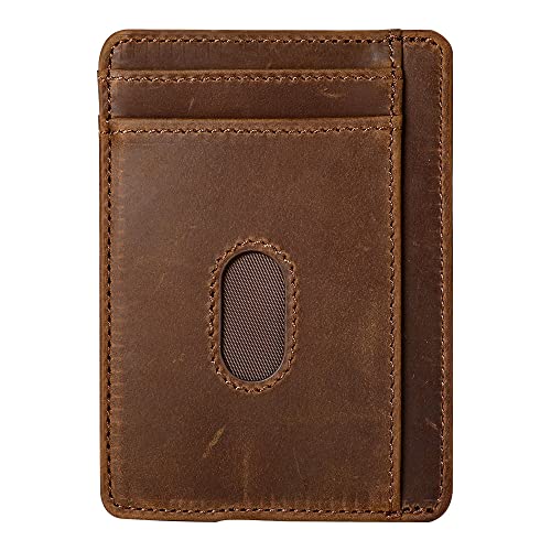 Slim Leather Wallet for Men | 100% Genuine Full Grain Leather | Minimalist Front Pocket Wallet (Walnut)