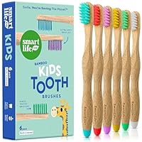 SmartLifeco Kids Bamboo Toothbrushes (6 Pack) - Extra Soft Bristles for Toddlers Teeth | Zero Waste Tooth Brushes for Children | Natural Wooden Child Size Handle | BPA Free, Eco-Friendly