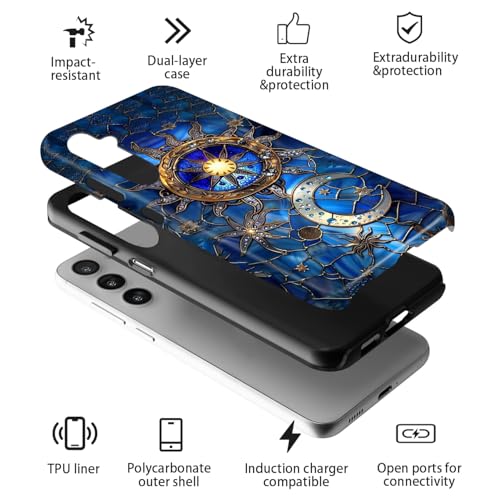 GUYBFADFG Capa compatível com Samsung Galaxy A15 5G, proteção de camada dupla à prova de choque, capa de telefone resistente, vitral lua sol
