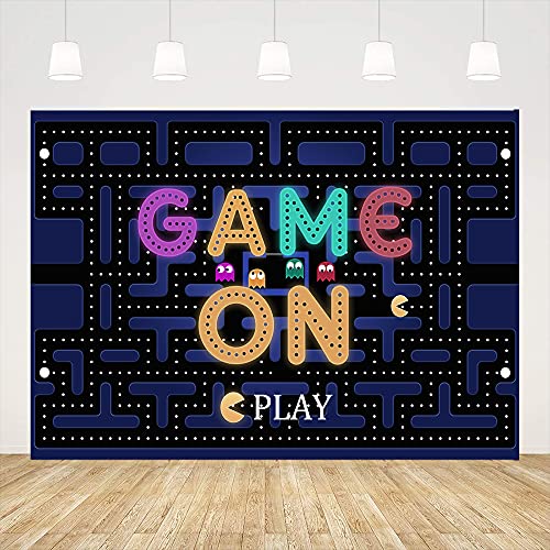 Ticuenicoa Game On Maze Backdrop 5x3ft, Video Game Party Decorations & Gaming Party Supplies Colorful Lights Photography Background for Birthday, Baby Shower, Photo Booth