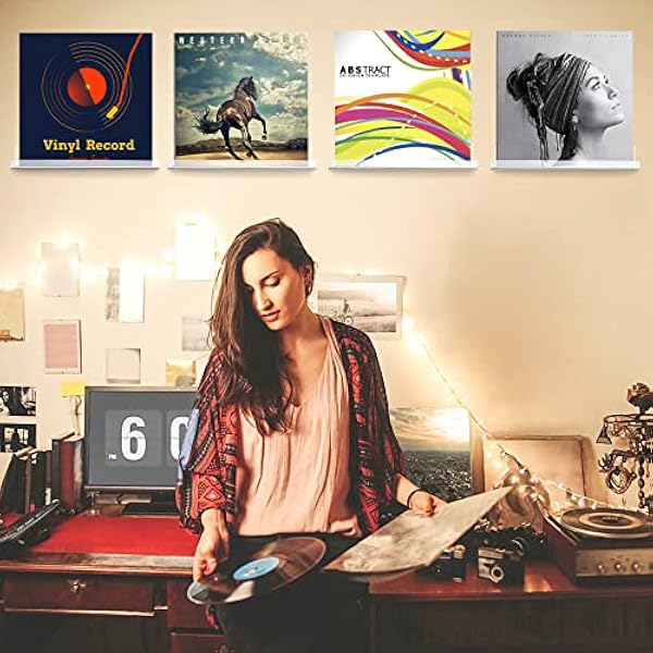 Giyiprpi Paquete de 12 estantes de vinilo para pared, soporte de discos de acrílico transparente para exhibición diaria, estantes flotantes con accesorios de instalación y herramientas