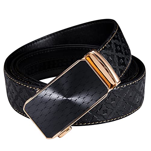 Image of Dubulle Designer Men's Belts, Ratchet Leather Sliding Buckle Dress Belt | 1 3 /8 inch(3.5cm) Genuine Leather Adjustable Strap, Automatic Ratcheting Buckles, Gift‑Boxed, Trim to Fit, for Business Casual