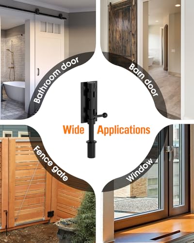 Image of Barrel Bolt Latch, 6 inch Shed Door Latch, Heavy Duty Slide Bolt Gate Latch, Hardware Gate Drop Rod Bolt Lock for Barn Door, Wooden Fence, Courtyard, Backyard, Outdoor (Black - 4pcs)