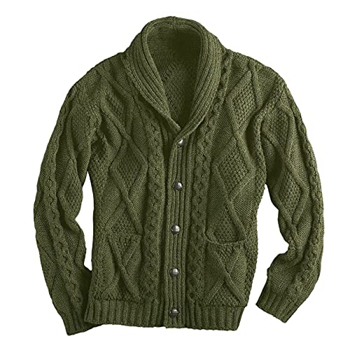 Preisvergleich Produktbild Faxkjeuls Gestrickte Jacquard Langarm Herren Pullover Jacke Streetwear Sweater Herren Casual Rollkragen Herren Winter Sweater Strickjacke, grün, X-Large