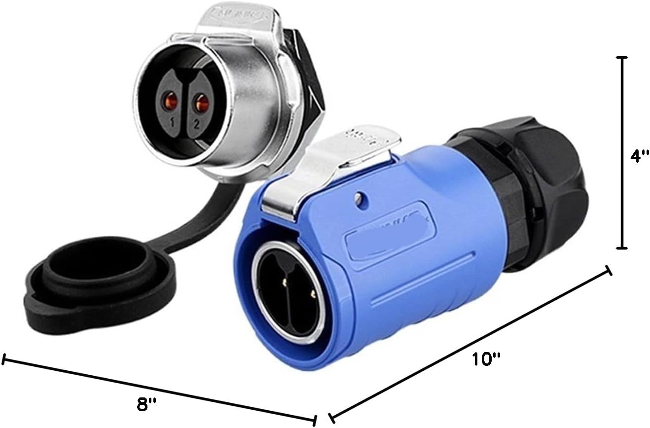 LP20 2pin M20 Aviation IP67 Waterproof Electrical Industrial Power Connector Plug Socket for Monitoring Equipment(Male Plug Set2)