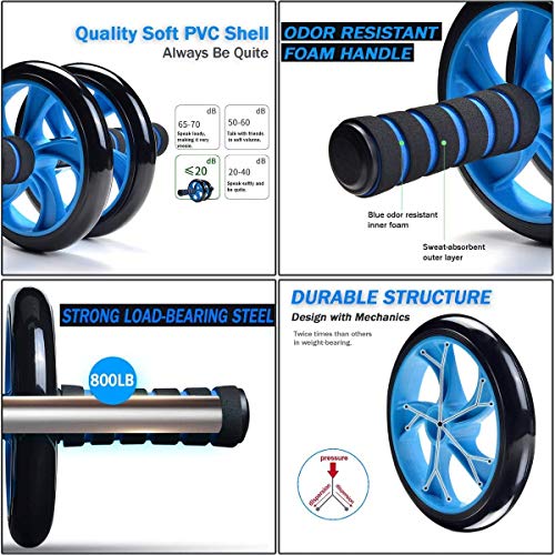 Image of LEAFED Anti-Skid Double Wheel AB Roller with Knee Mat | Heavy Duty Steel Handle Ab Exercise Equipment | Core & Abs Workout Roller for Men & Women-Assorted Color (Black-Green /Blue /Yellow)