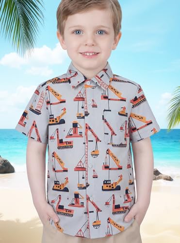 Image of Boys Hawaiian Button Down Shirt, Pure Combed Cotton Short Sleeve Size 3-15Y | Pure Combed Cotton, Smooth 60s yarn, Tagless Label, Pilling-Resistant, Shrink-Resistant, Fade-Resistant, Machine Washable