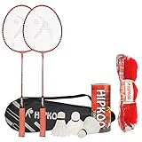 Hipkoo Sports HR 16 Aluminum Badminton Complete Racquets Set | 2 Wide Body Racket, 3 Feather Shuttlecocks and Net | Ideal for Beginner | Lightweight & Sturdy (Red)