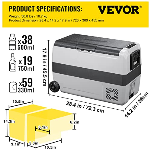 Vevor 12 Volt Portable Refrigerator 53 Quart, Dual Zone Car Fridge Freezer, App Control With Wheels, Electric Compressor Cooler 12/24V Dc And 110-240V Ac For Home Truck Vehicle Rv Boat, Grey #TOP6