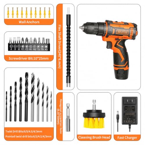 Image of Drill Driver Set,Cordless Drill with Battery and Charger,LED Drill Tools Kit,18+1 Torque Setting and 43pcs Drill Bits