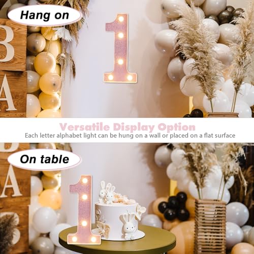 Image of LED Marquee Numbers, Small Light Up Numbers for Party, 8.58 Inch Battery Powered Lighted Number for Birthday, Night Light, Table or Home Decor (Pink Glitter, Number 1)