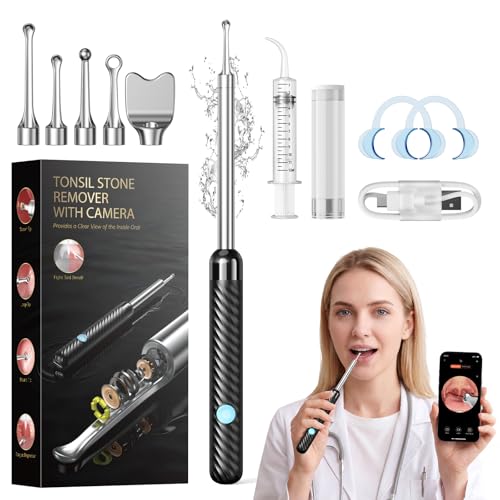 Upgraded Tonsil Stone Remover with Camera 1080P Visual Tonsil Stone Removal Kit for Fighting Bad Breath Take Photos & Record Videos Food-grade Stainless Steel IPX7 APP Visual Interface (Black)