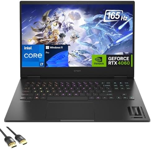 HP OMEN Gaming Laptop, 16.1″ 165Hz FHD Display, 13th Gen Intel Core i7-13620H, GeForce RTX 4060, 16GB DDR5, 2TB Pcle 4.0, 4-Zone RGB Backlit KB, WiFi 6E, HDMI, USB-C, RJ45, PDG HDMI Cable, Win 11 Pro