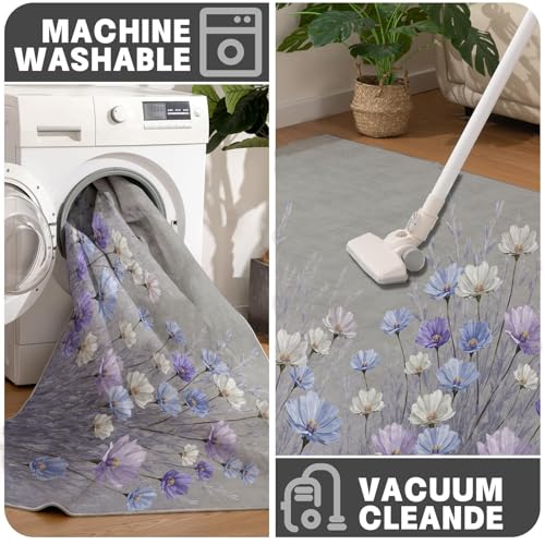 Tapis de fleurs de lavande antidérapant grand format 80x120cm pour sol intérieur - 7