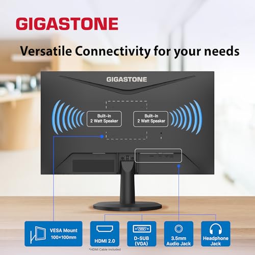 Image of Gigastone 24 inch IPS LED Back Light Monitor 75Hz FHD 1920 x 1080, 1080P 178 Wide View Frameless Computer Monitor 5ms, Built-in Speakers, Eye Care Technology, Ergonomic Tilt VESA Mount, HDMI VGA