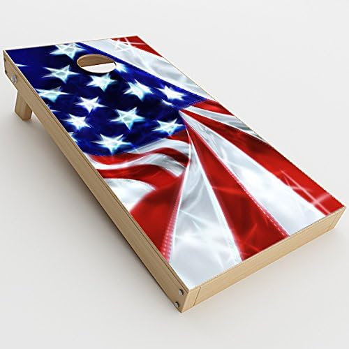 Skin Decals Vinyl Wrap for Cornhole Game Board Bag Toss (2xpcs.) / Electric American Flag U.S.A.