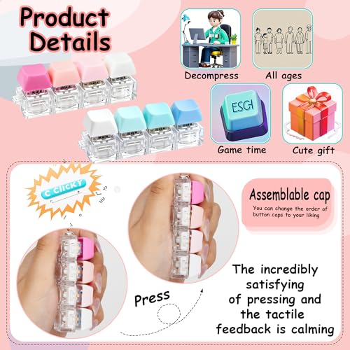 Image of 2 PCS Keyboard Fidget Toy, Keyboard Fidget Keychain 4-in-1 Keyboard Decompression Button Finger Clicker Toys, Button Stress Relief Fidget Gifts to Relief Stress (Blue Pink)