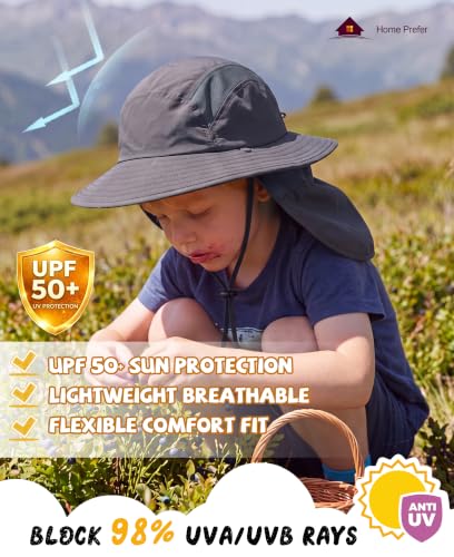 Image of Home Prefer UPF 50+ Boys Sun Hat with Neck Flap Wide Brim Summer Beach Bucket Hat for Boys Girls Toddler Kids Safari Hat