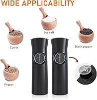 Vista 6 de Gravity - Juego de molinillo eléctrico de sal y pimienta, molinillo automático de sal y pimienta, funciona con pilas, grosor ajustable, luz LED