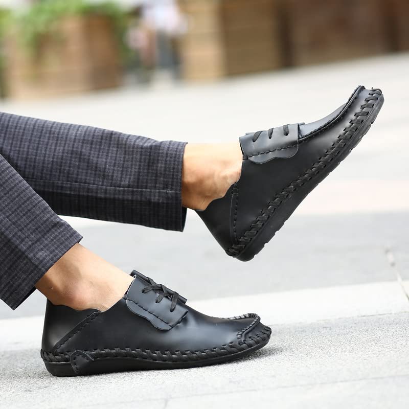 Men's Premium Nubuck Leather Slip on Shoes,Handmade Loafers Breathable Leisure Vintage Flat Boat Shoes 6