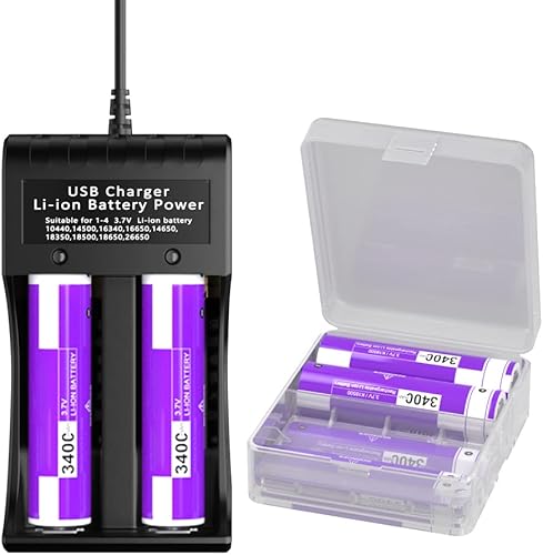 Paquete de 4 baterías para batería plana de 37 V y 3400 mAh recargable cargador de batería USB de 2 bahías para linterna cámara ventilador pequeño