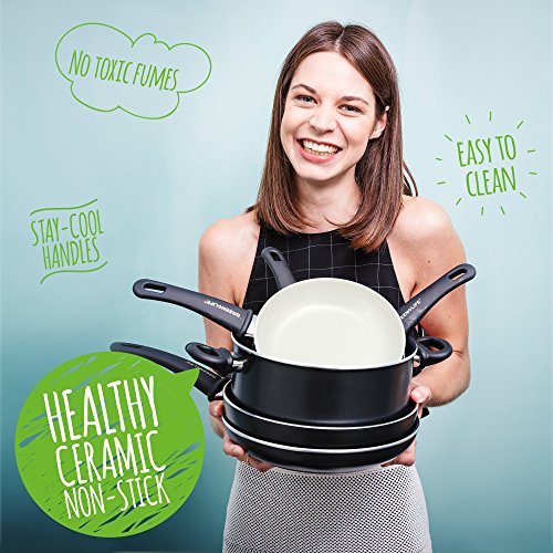 Image of GreenLife 14 Piece Nonstick Ceramic Cookware Set with Soft Grip, Black