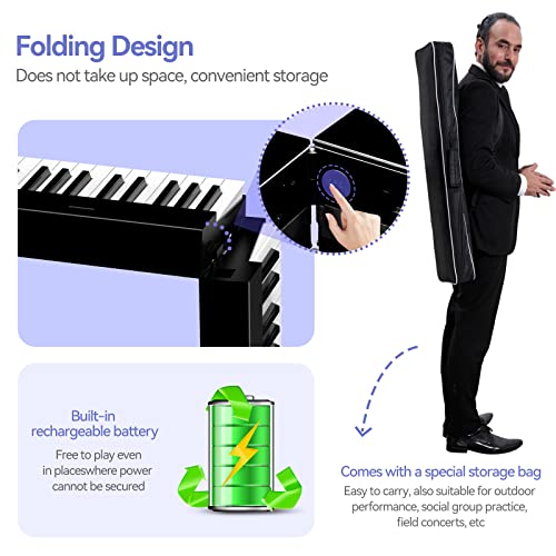 TERENCE Pliable Piano Numérique 88 Touches avec Batterie de 1750mAh semi-lestées Pédale de Sustain MIDI avec support de partitions Bluetooth Sacs pour Piano Câble audio Casque - Les Beatles, Paul McCartney, John Lennon, RIngo Starr, George Harrison TERENCE Pliable Piano Numérique 88 Touches avec Batterie de 1750mAh semi-lestées Pédale de Sustain MIDI avec support de partitions Bluetooth Sacs pour Piano Câble audio Casque – Image 6