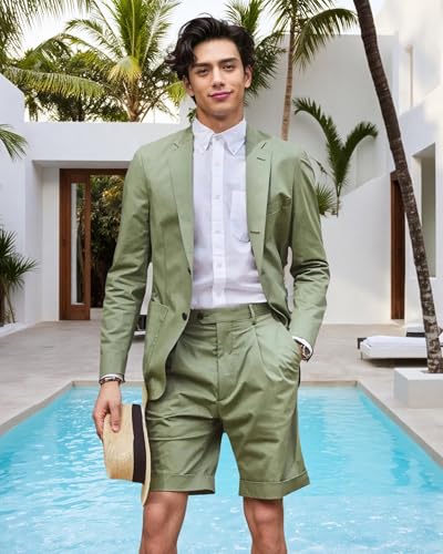 2 Pieces Shorts Suits for Men Slim Fit Single Breasted Mens Jacket Shorts Set for Casual Prom Summer Beach Wedding2