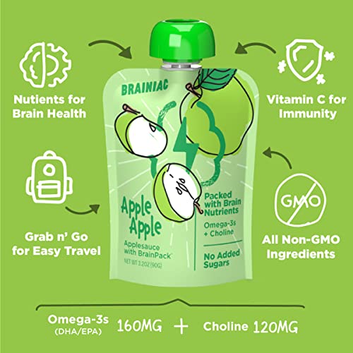 image for Brainiac Applesauce 3 Flavor Variety Pack Pouches with Omega-3s, Varie