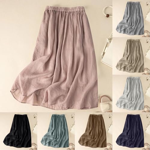 HGps8w Elegant Linen Maxi Skirt for Women 2025 Fall Elastic High Waisted Vintage Loose A-Line Swing Casual Skirts2